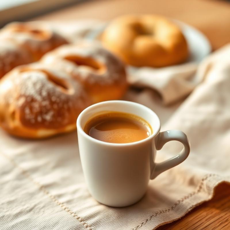 Espresso shot with fresh pastries
